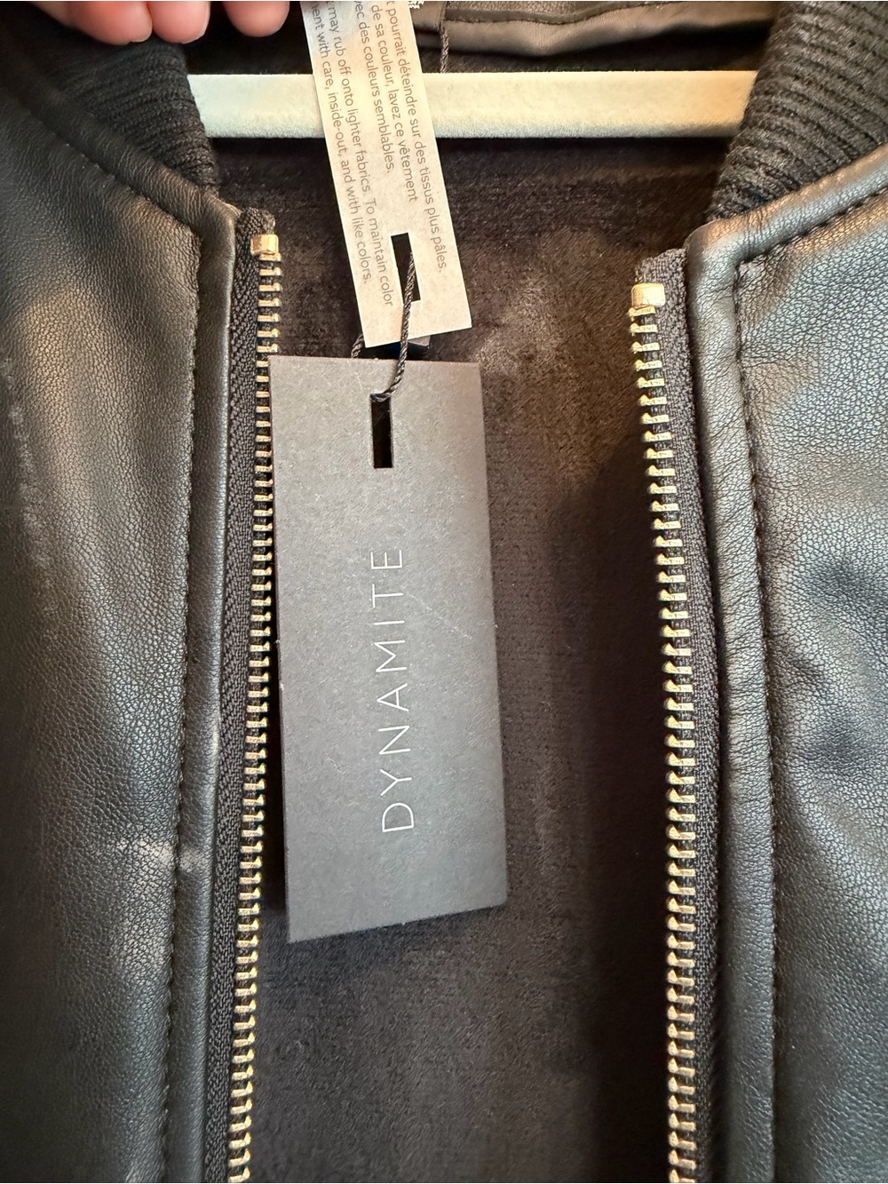 Dynamite Black Faux Leather Bomber with Ribbed Trim - Picture 5 of 8